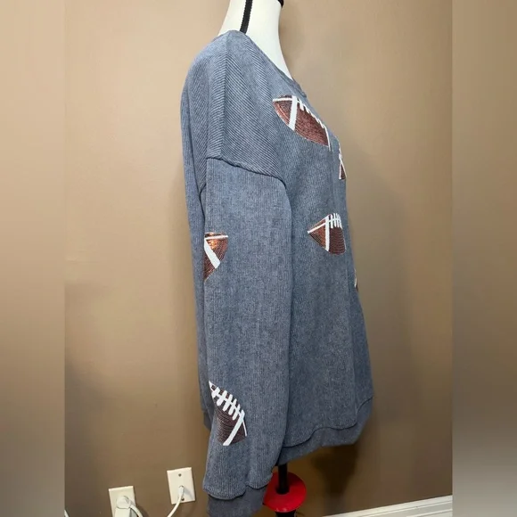 SEQUIN RUGBY GRAPHIC CORDED BAGGY SWEATSHIRT - Picture 3 of 5